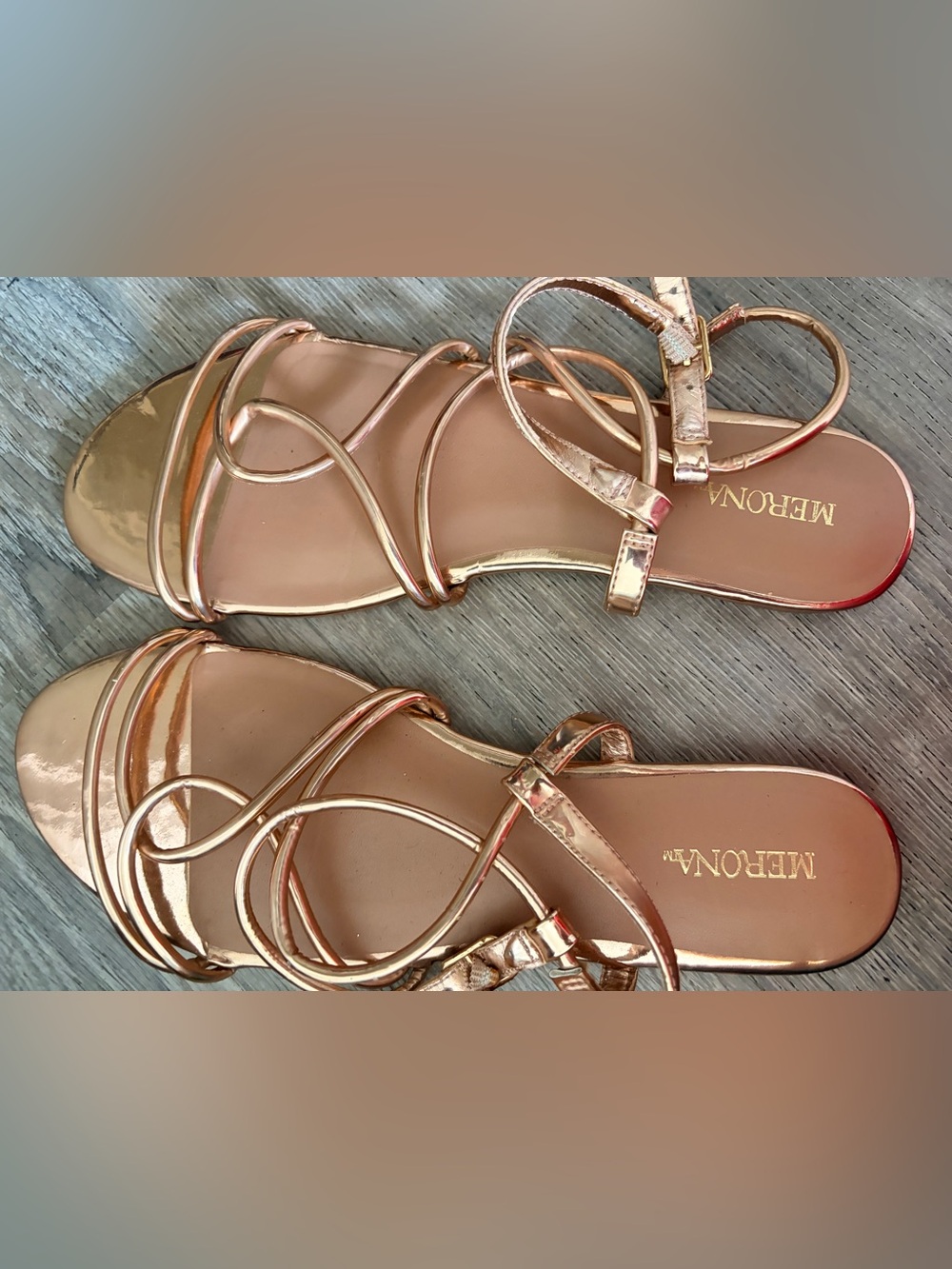 Merona Rose Gold Metallic Strappy Flat Sandals